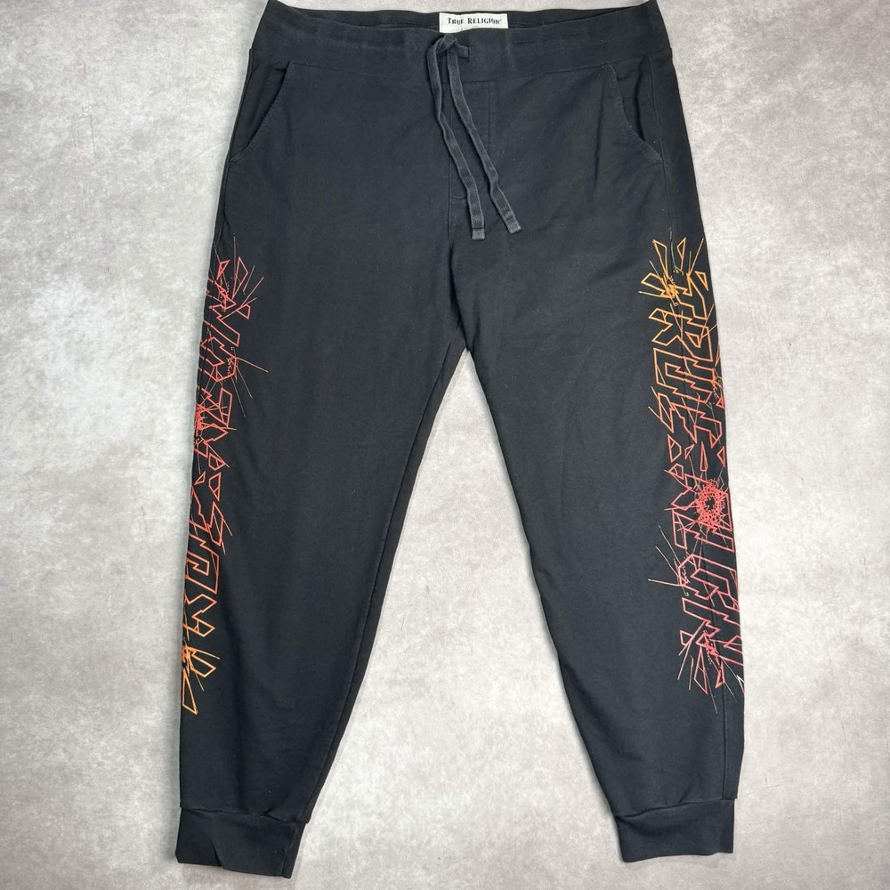True Religion Men's Black Sweatpants M Broken True Graphic Jogger Relaxed Logo